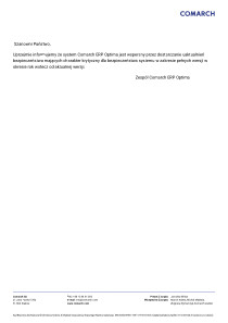Wspierane wersje systemu Comarch ERP Optima - bezpieczeństw